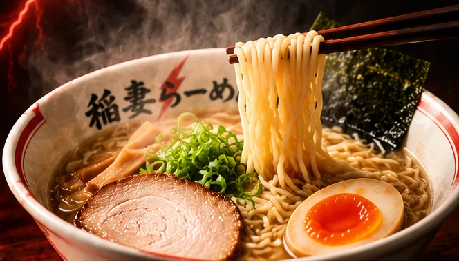 湯気の立つらーめん